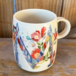 Anthropologie Starla M Halfmann Petal Palette Monogram Coffee Mug Initial M 12oz